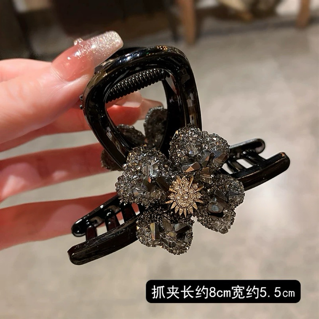 【阿敲】A2555~8CM新款四叶花镶钻抓夹女头发夹子盘发夹-麦穗头饰