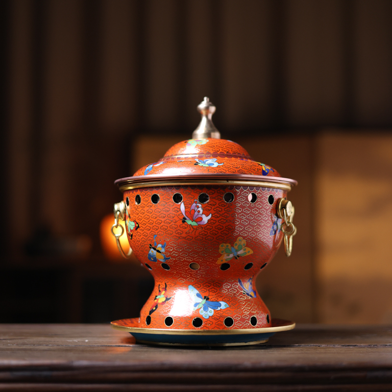 【铜景文创】蝴蝶系列-橙色蝴蝶-单人-景泰蓝铜火锅