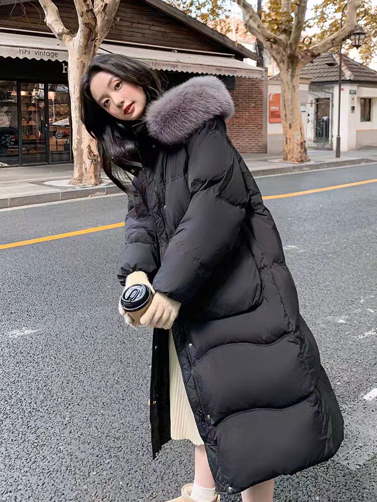 毛领羽绒厚宽松型连帽长袖冬季过膝洋气韩版
