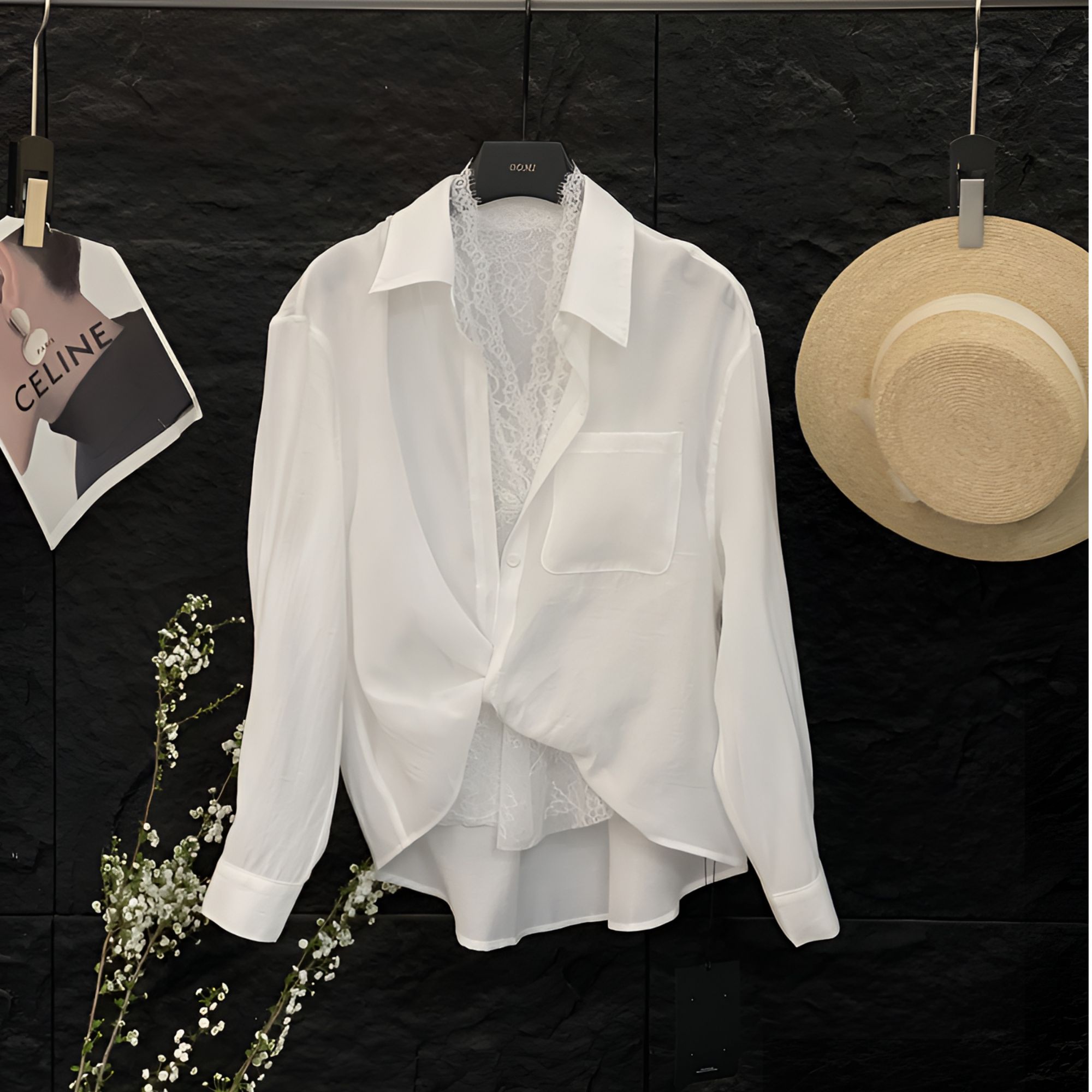 210两件套天丝棉配蕾丝马甲气质显瘦百搭设计感白色夏季休闲时尚