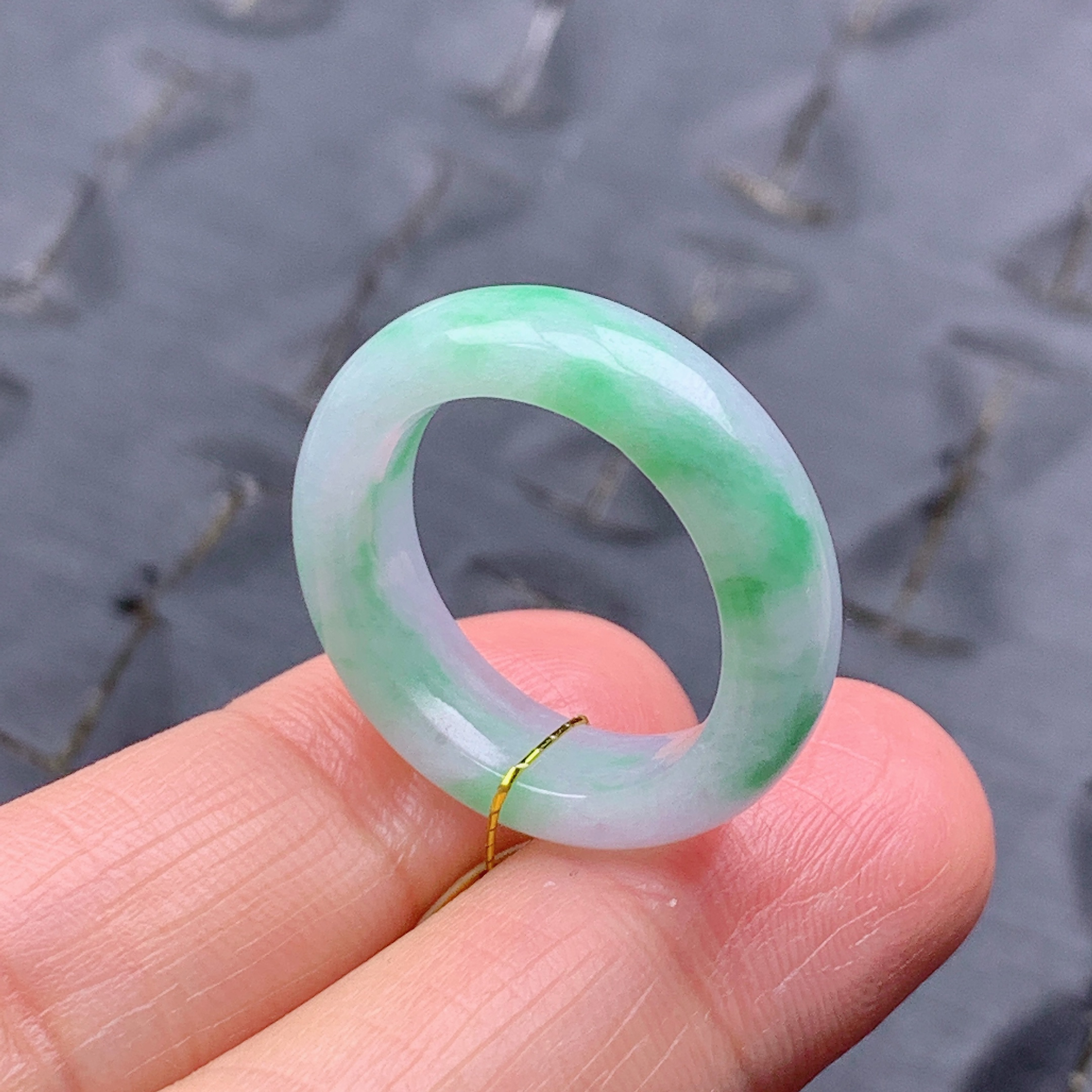 13-14号缅甸天然A货翡翠T627 内径17mm 飘阳绿戒指男女款素圈指环
