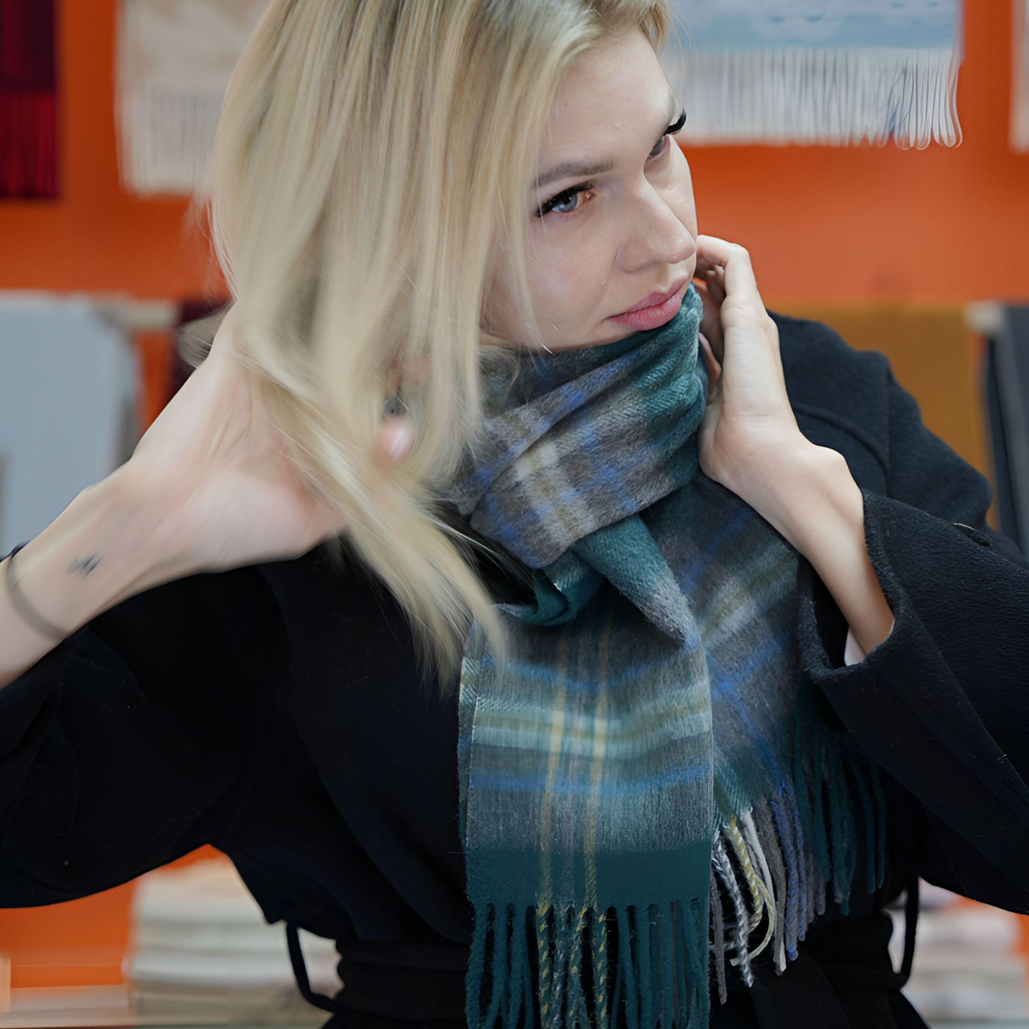 【绿灰细格】澳洲100纯羊毛格子围巾秋冬韩版百搭情侣保暖围脖披肩