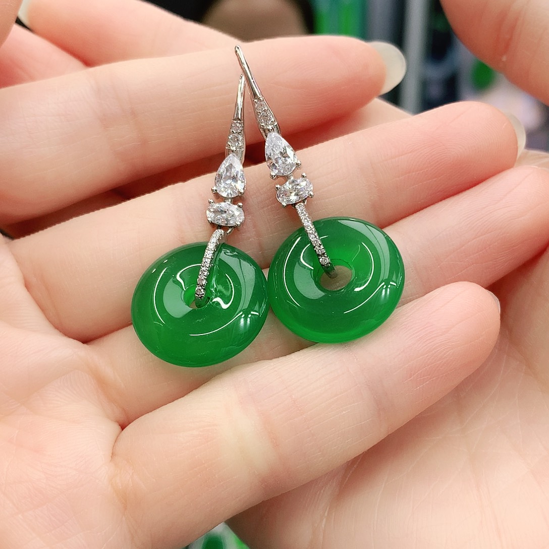 银S925镶嵌耳坠玛瑙/玉髓