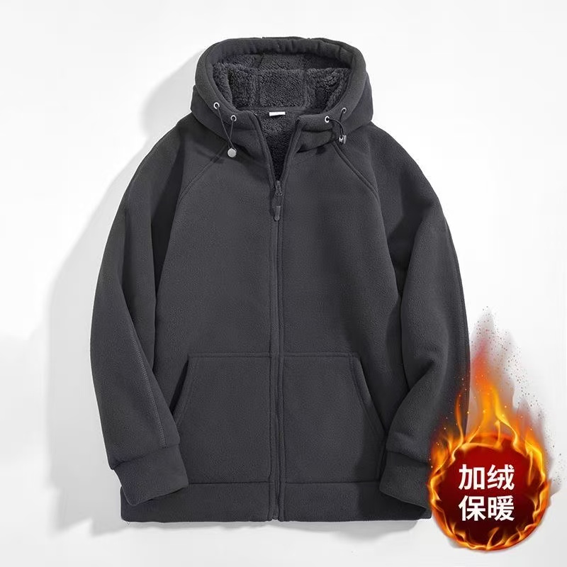 保暖百搭潮流风冬季纯色加绒冬季连帽外套情侣