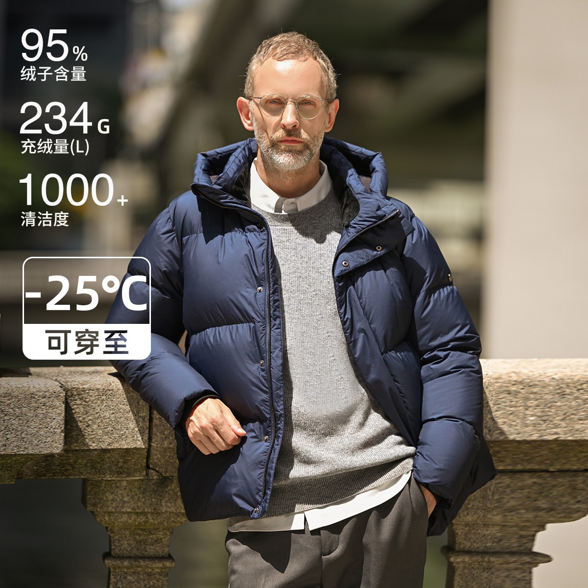 TWO PALMS 三星95白鹅绒加厚保暖 新款连帽面包服羽绒服男冬季