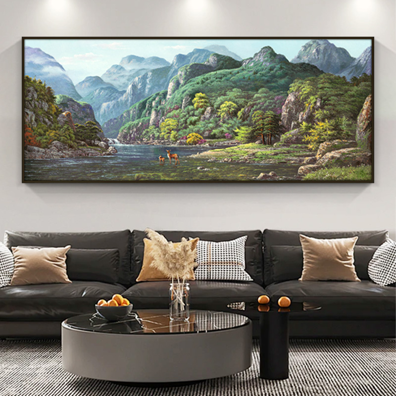 手绘油画现代简约客厅沙发背景装饰画办公室挂画大气美式风景油画