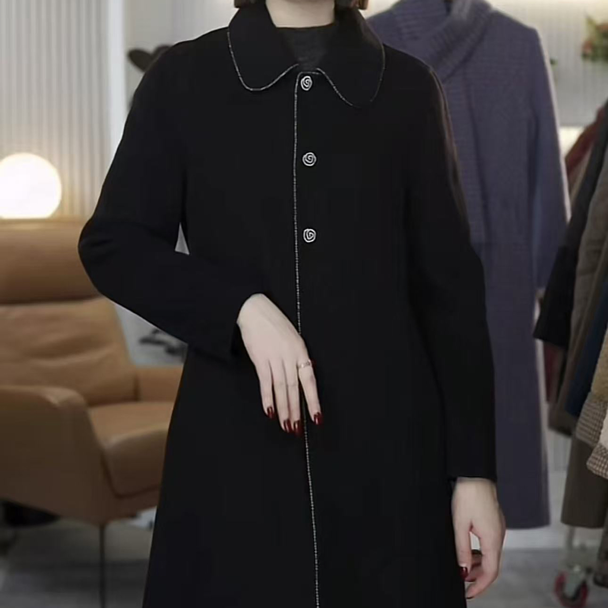 Z1602双时尚毛呢百搭休闲双面呢红色翻领