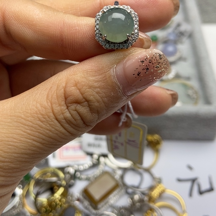 翡翠戒指银S925镶嵌戒指