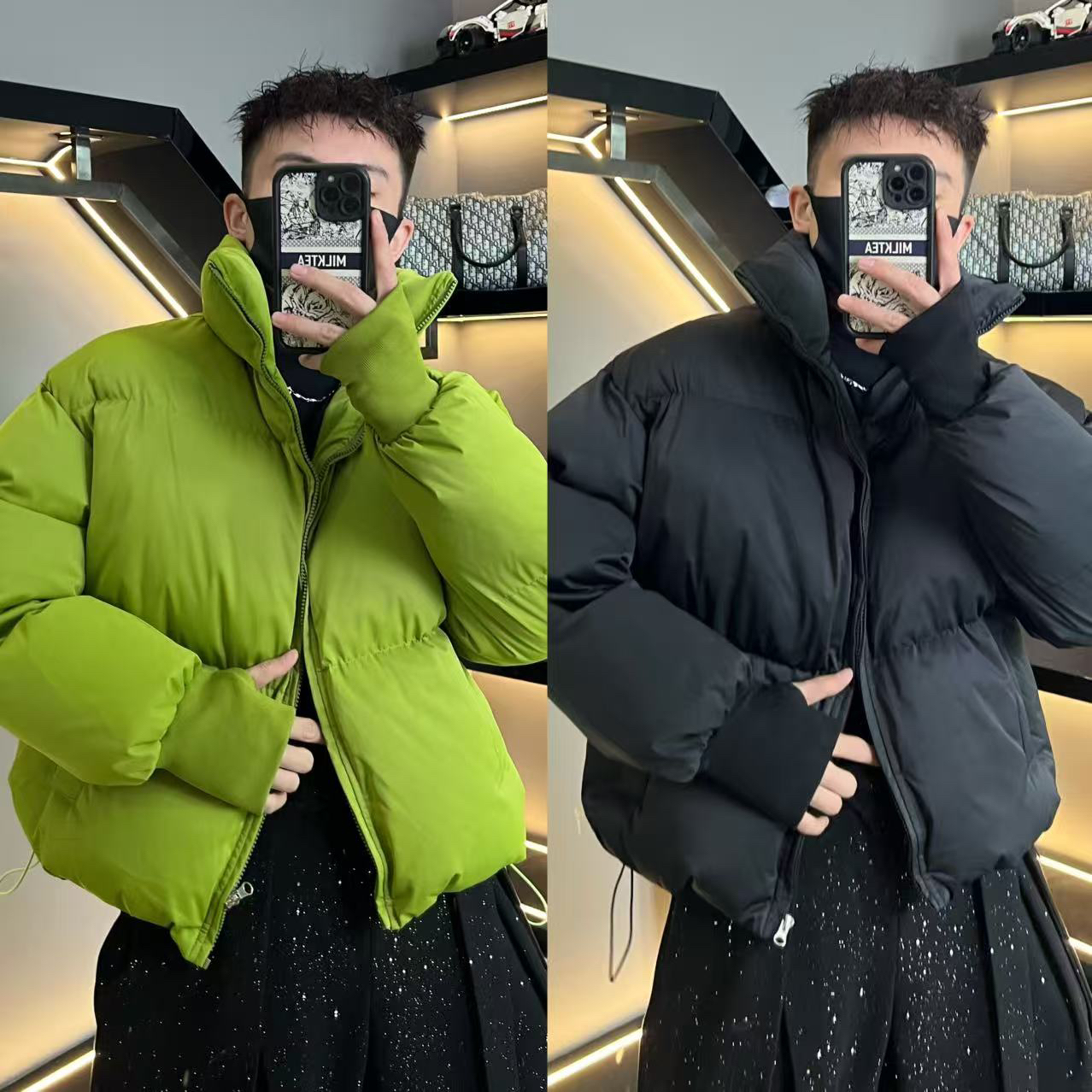 棉服860男士冬季螺纹手套短款面包棉服