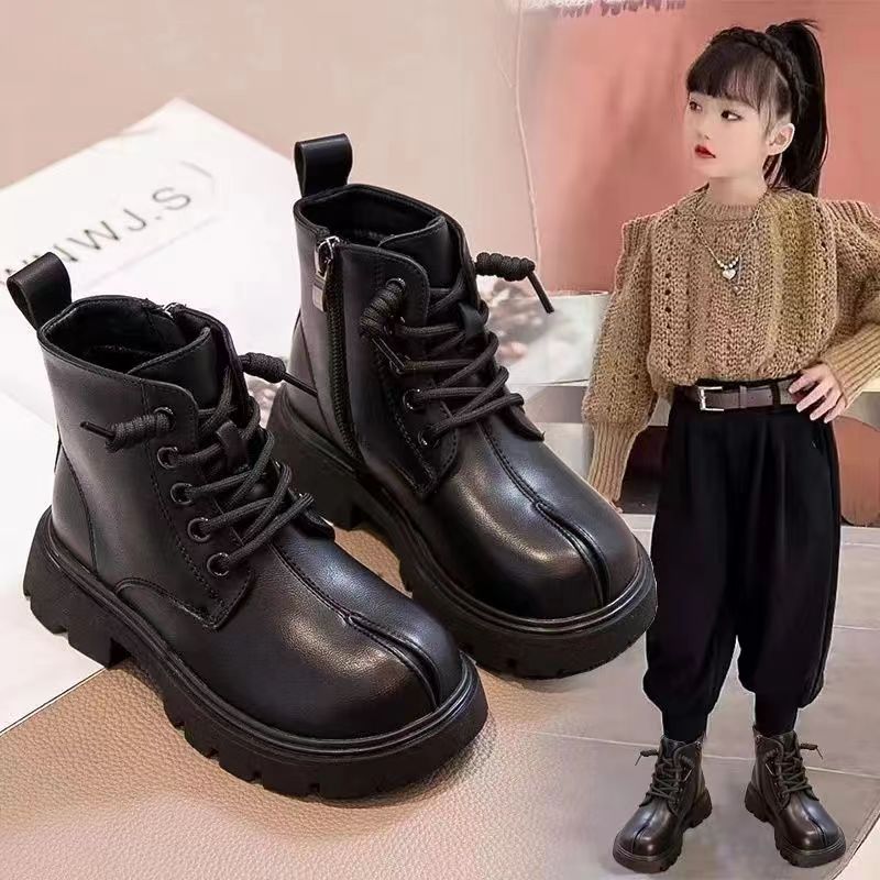 女童鞋马丁靴2025秋冬季新款男童皮靴中大童加绒短靴儿童靴子