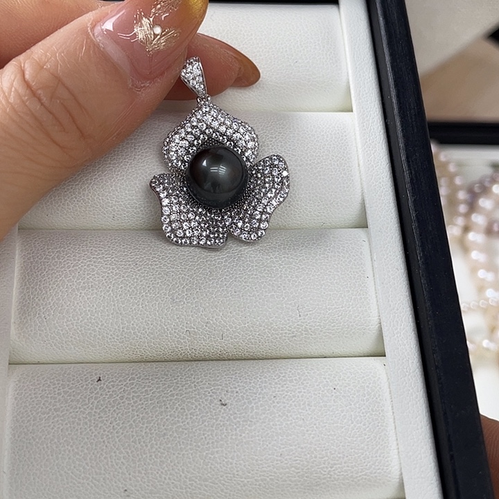 银S925镶嵌海水珍珠吊坠(不含链)