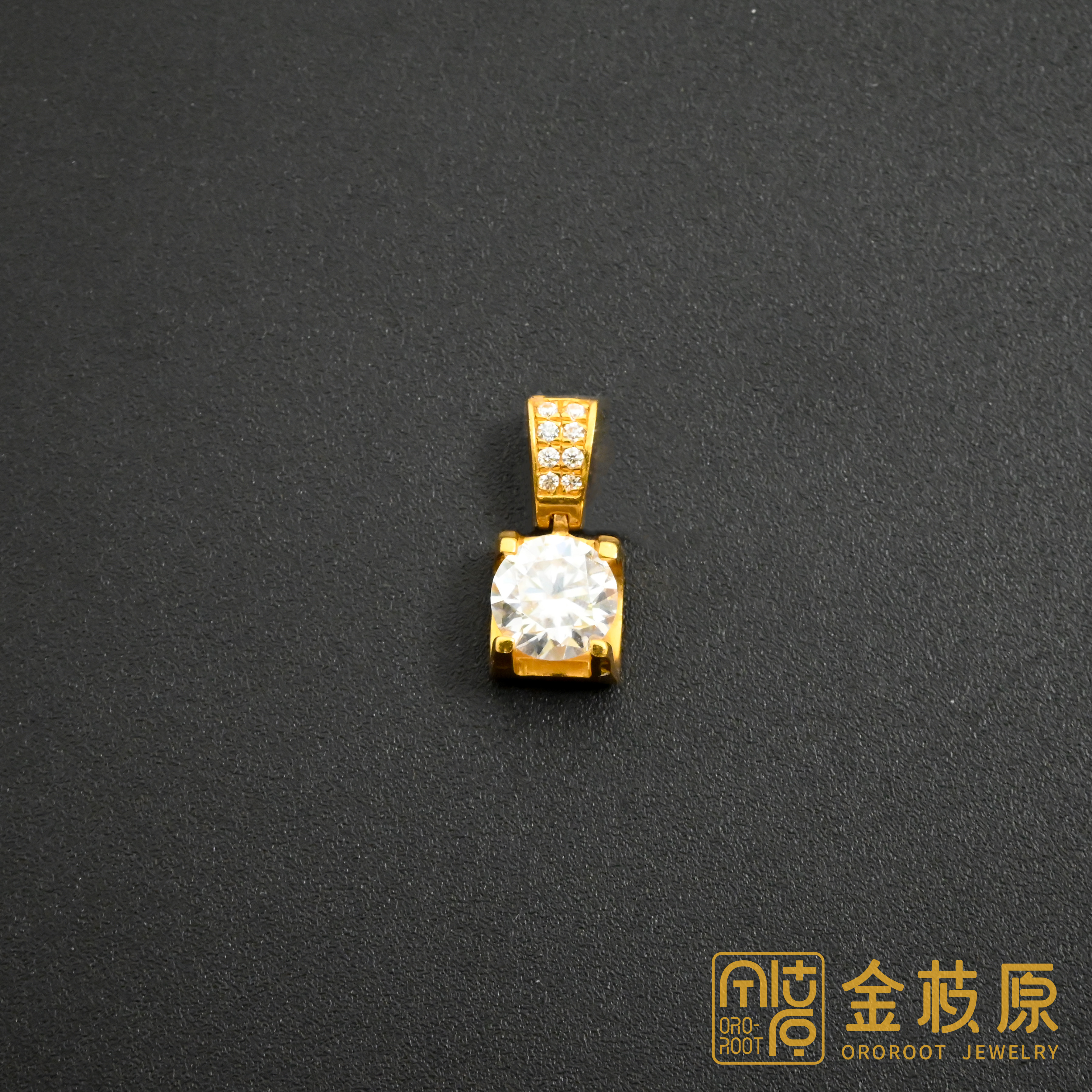 【金枝原】足金999 莫桑牛头方钻吊坠