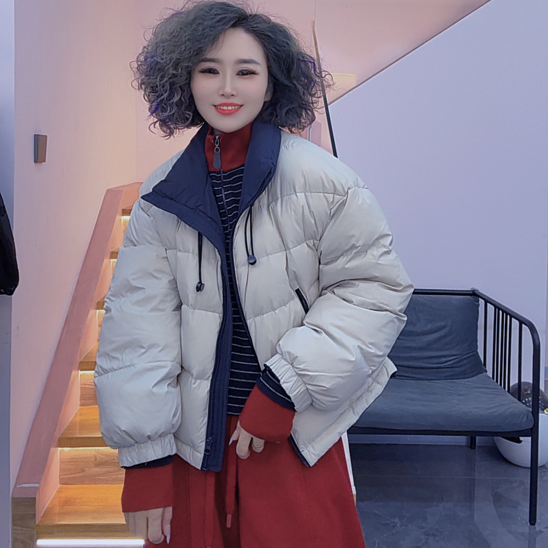 新款韩版休闲立领撞色羽绒外套211