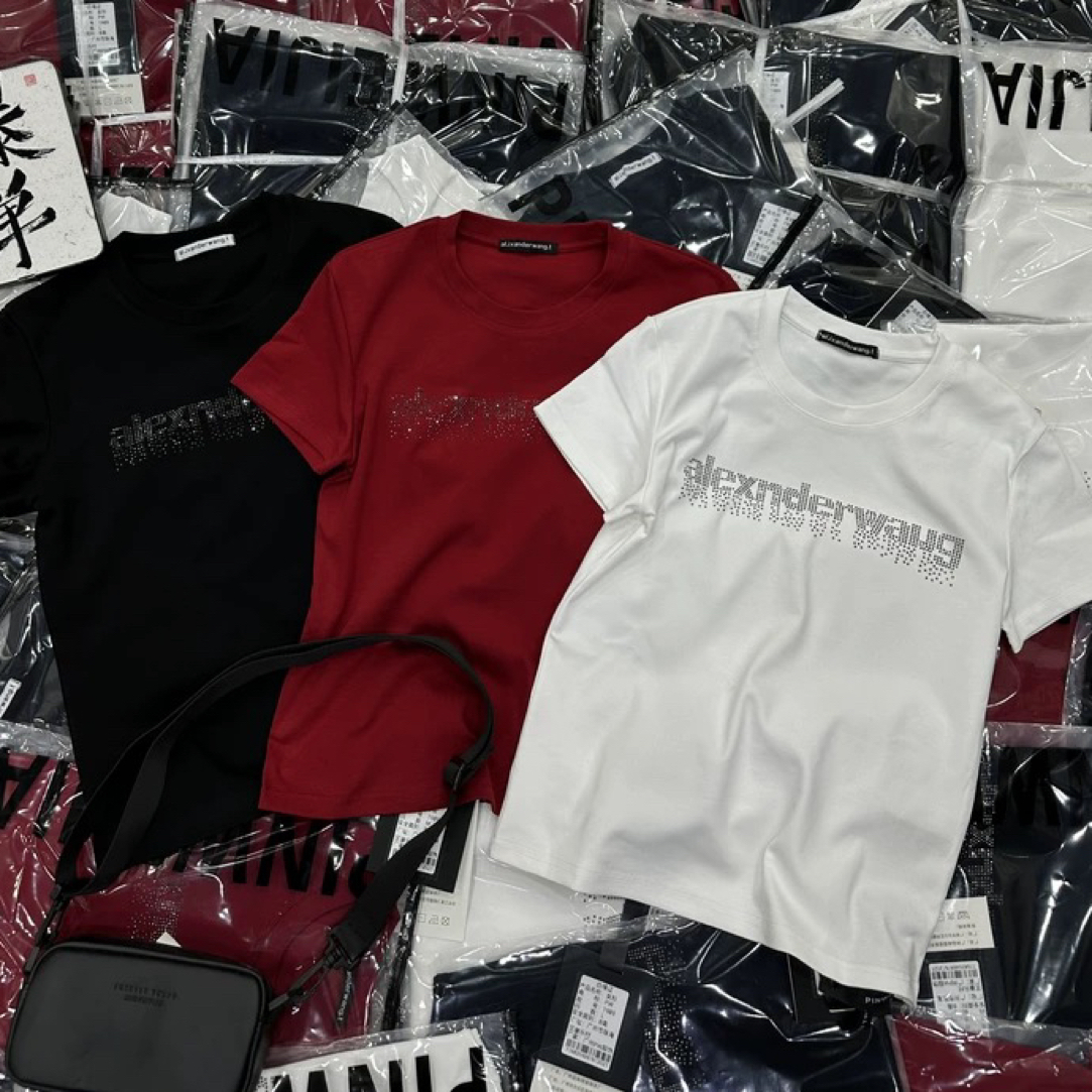 【海南肉丝】9535韩系镶钻字母短袖上衣