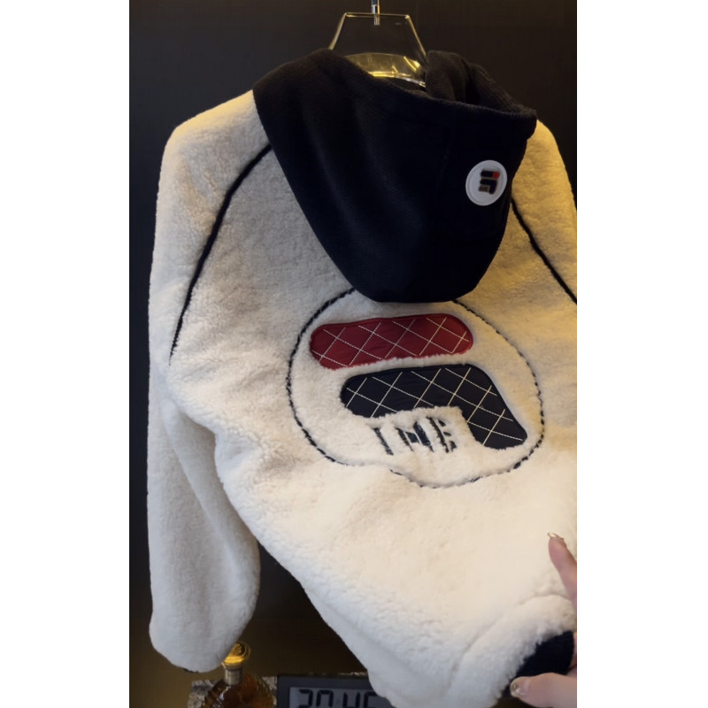 奥莱精选保暖轻奢冬季走秀款棉衣斐家男女拼接连帽羊羔绒棉袄外套