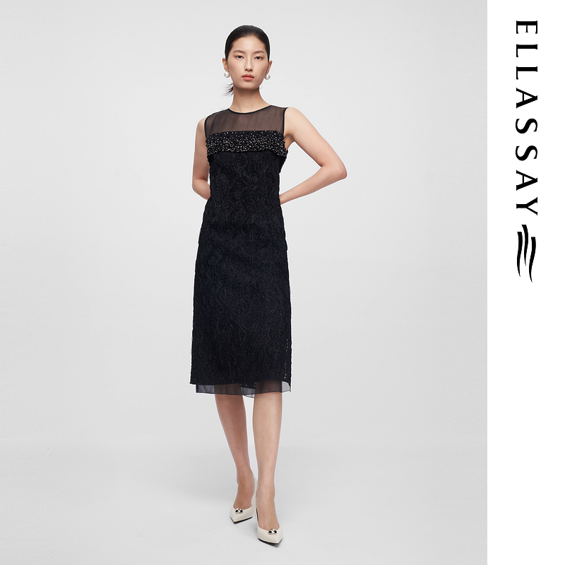 ELLASSAY歌力思秋冬新款繁星钻饰无袖连衣裙女EWF361Y05300