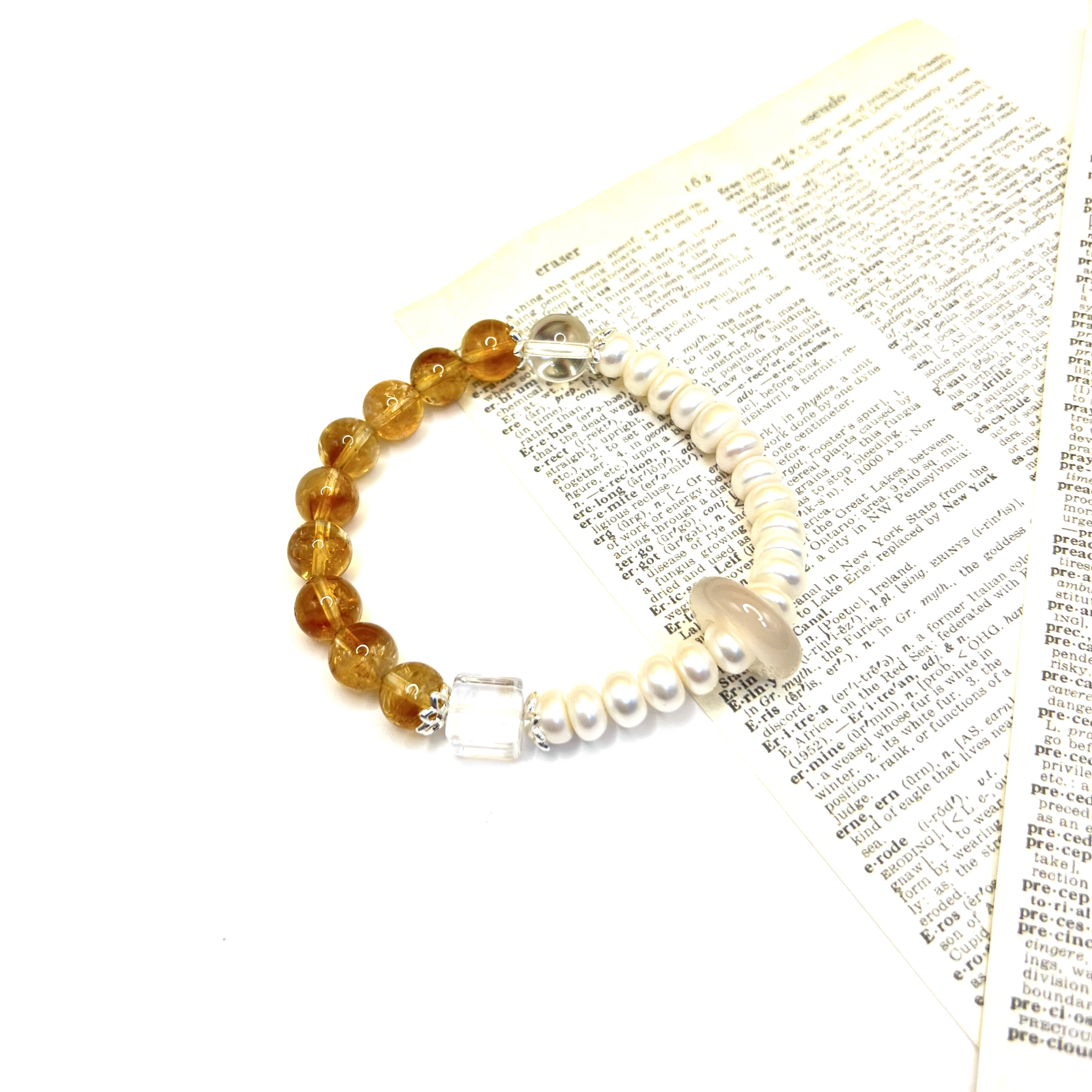 合金手链 「Richer」W供-W068 金珀印月黄水白珠珠手链