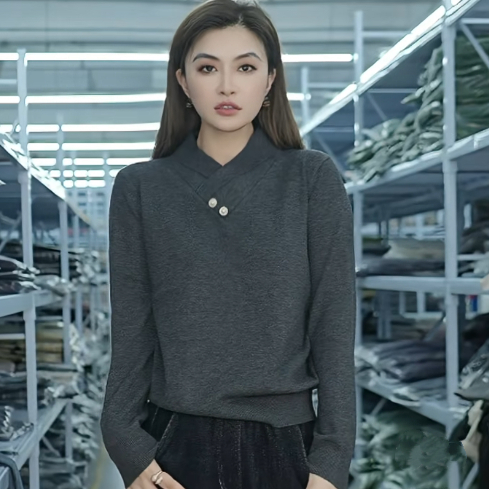 【思思精选】冬季新款时尚V领纯色气质百搭休闲针织衫B103#