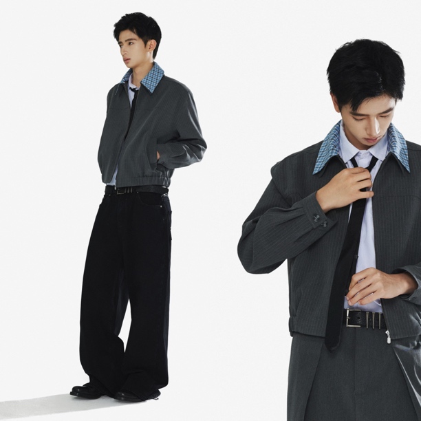 DERT 「北欧都市」假两件可拆卸双层领夹克 短款静奢正肩高级外套