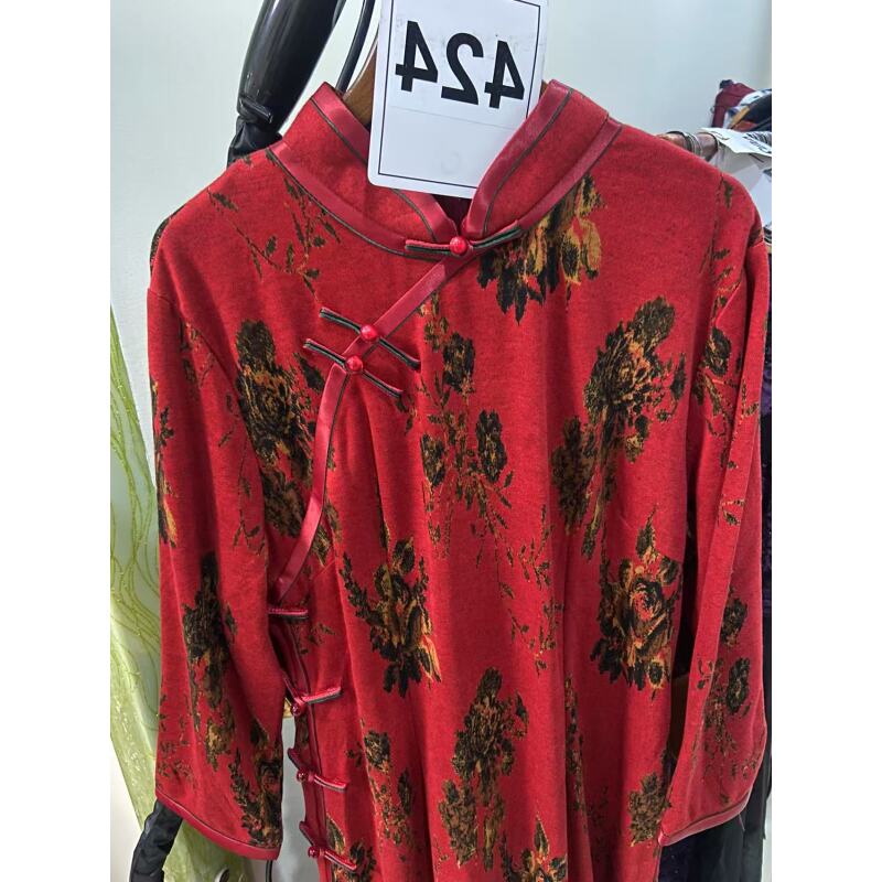 424小码中式复古优雅花色气质旗袍裙