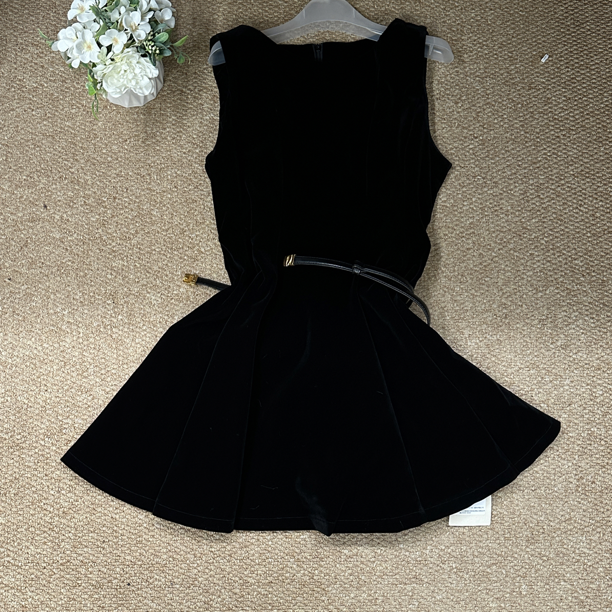 冬季新品低调奢华气质丝绒背心裙（配腰带）