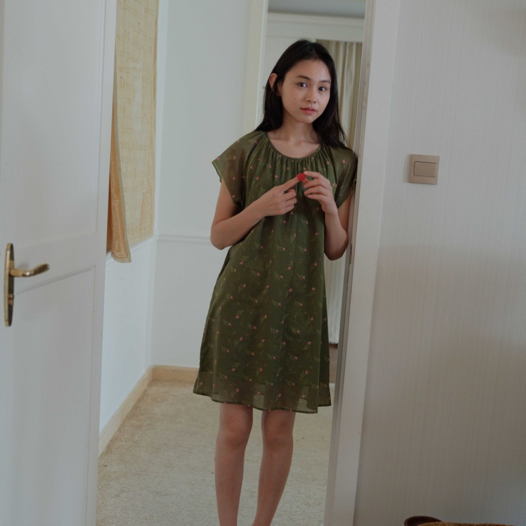 朵朵可可春夏中长款纯棉半袖舒适印花圆领短袖甜美睡裙