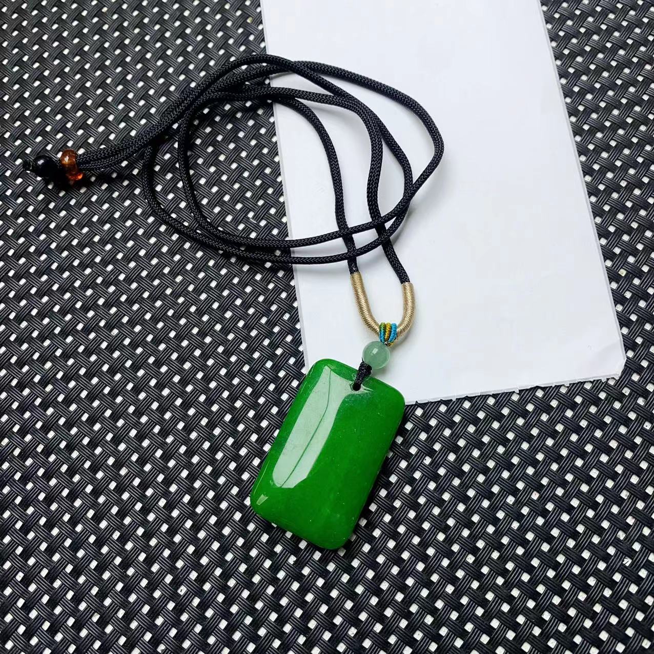 [聚小石]A1016绿色方牌项链吊坠