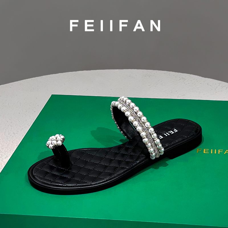 【现货】平底拖鞋2025夏季新款外穿气质百搭女士水钻一字凉鞋1232