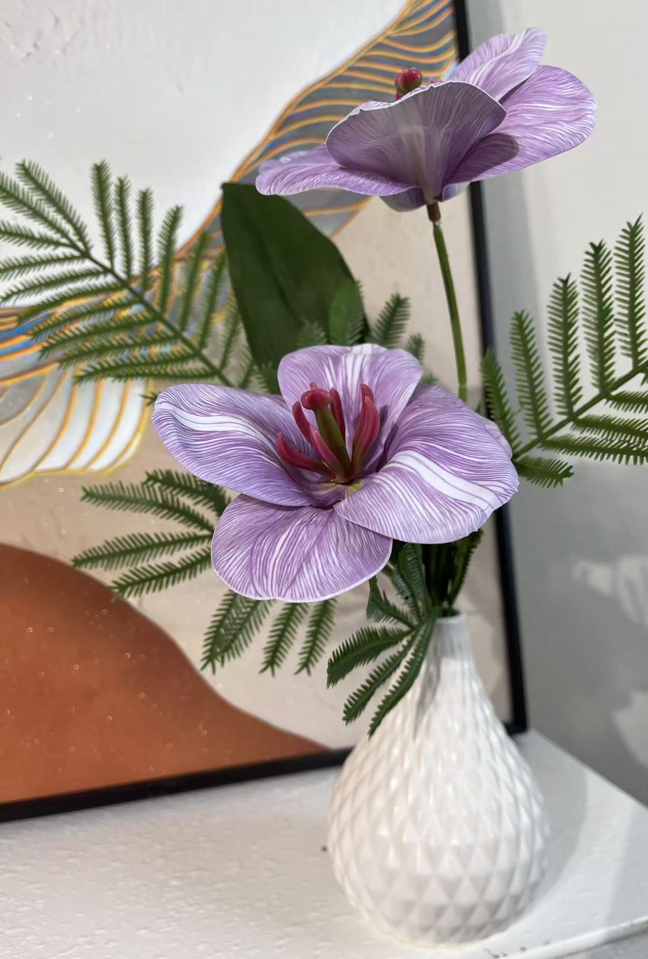 紫色仿真花创意陶瓷花瓶高级感