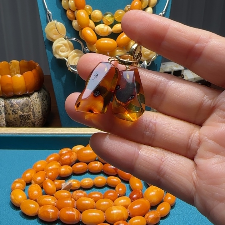 琥珀未镶嵌耳饰波兰设计款琥珀蜜蜡
