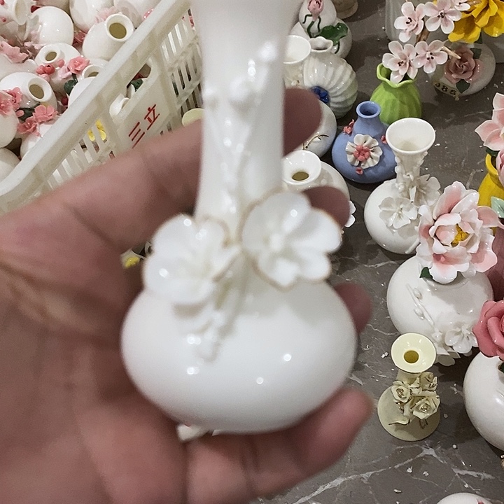 瓷片纯手工陶瓷花摆件瑕