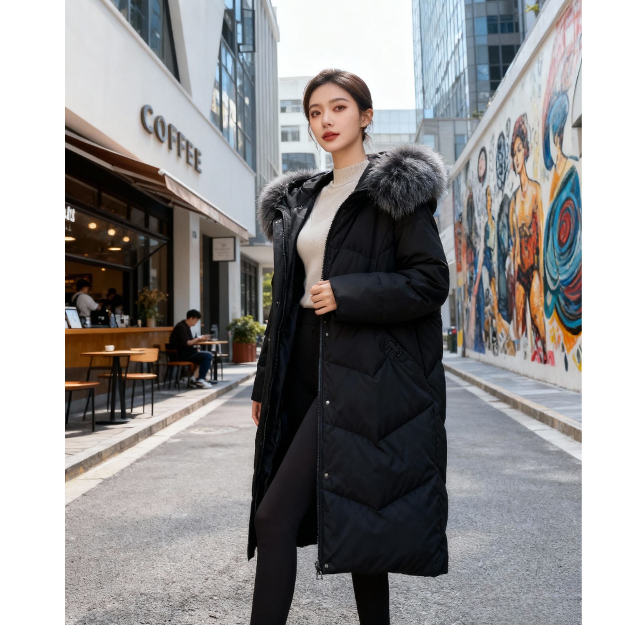 18392#时尚气质百搭毛领款羽绒服【D2-1】