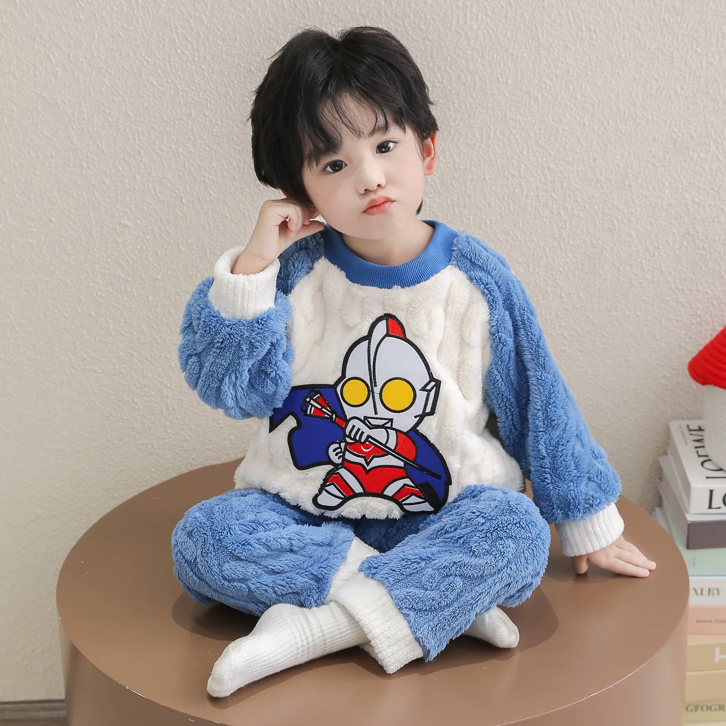 男童睡衣秋冬款儿童加厚保暖珊瑚绒奥特曼套装男宝宝珊瑚绒家居服