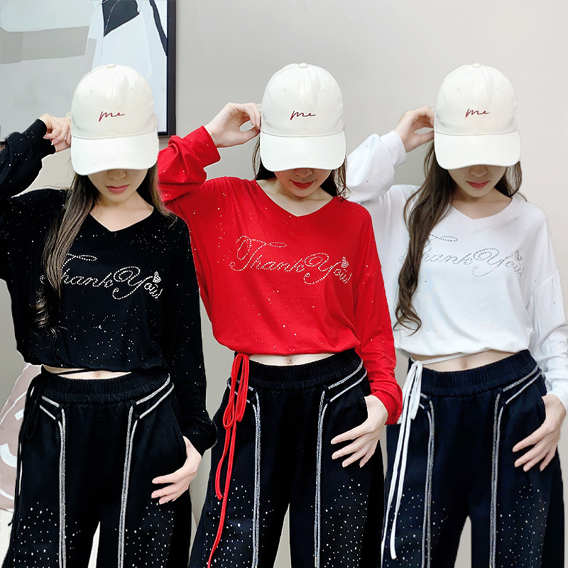 宽松洒金面料秋季新款高弹莫代尔螺纹棉抽绳宽松时尚长袖新品秋冬