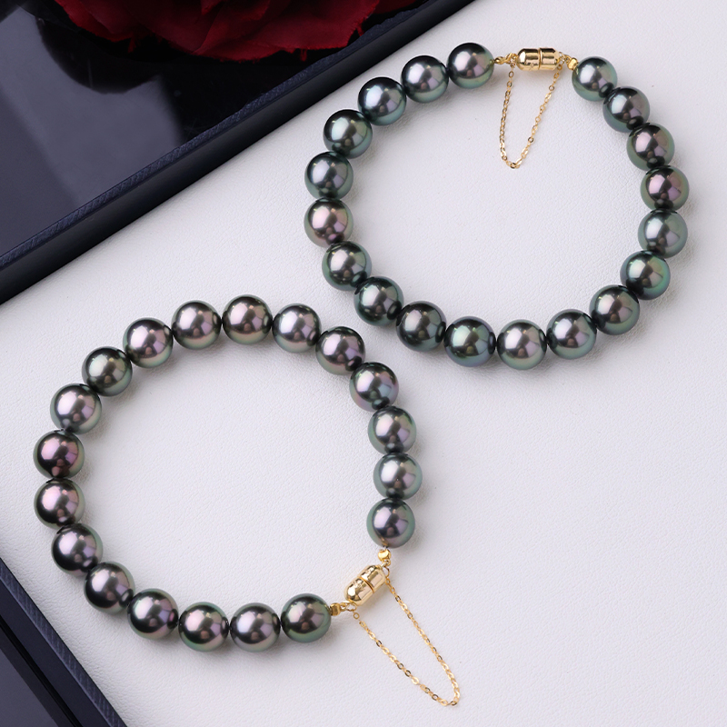 大溪地黑珍珠手链8-9mm镶嵌18K金珍珠新风尚磁吸扣尾链多样性发一