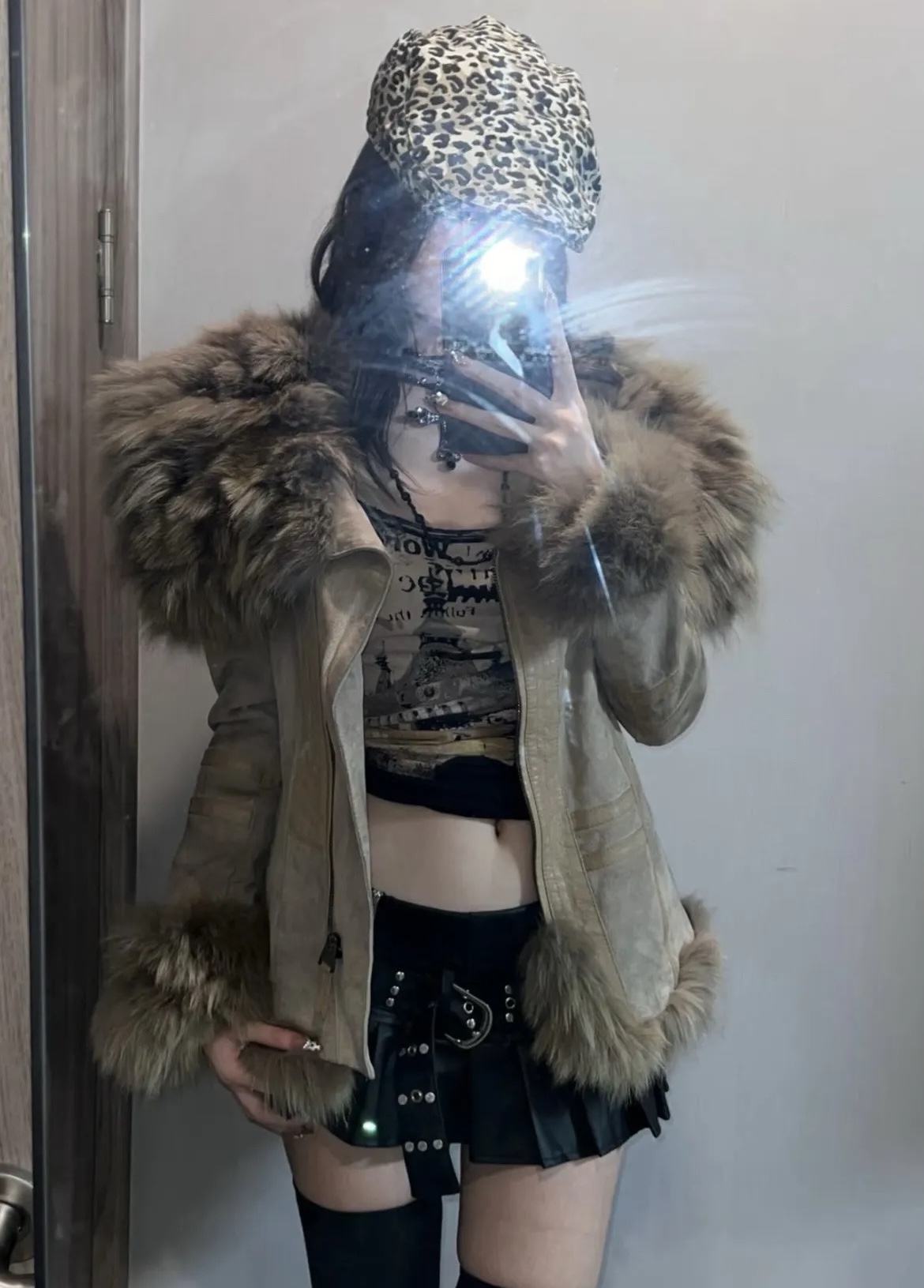 （星梦）秋冬连帽辣妹风百搭复古港风女士欧美风保暖女款毛领外套