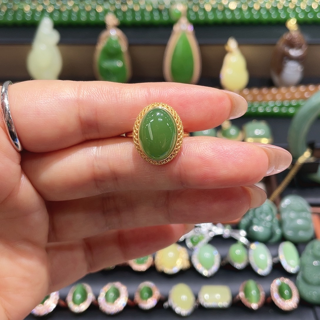 和田玉银S925镶嵌戒指