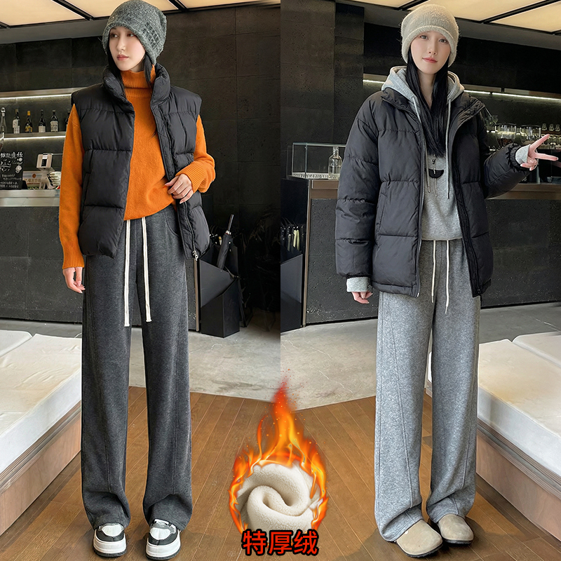 加绒羊毛呢阔腿裤女2025秋冬季新款宽松休闲保暖加厚小个子慵懒裤
