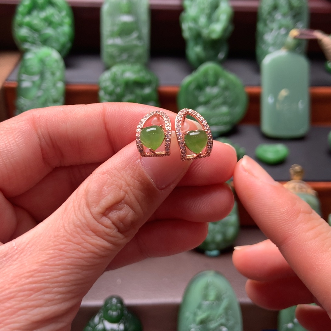 和田玉耳饰银S925镶嵌