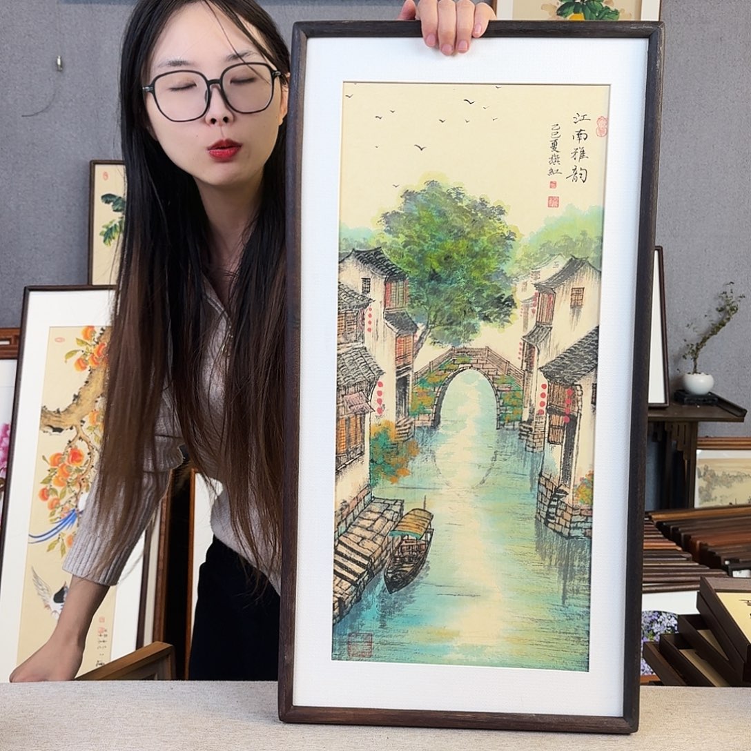 书法手绘带框尺寸： 36*69