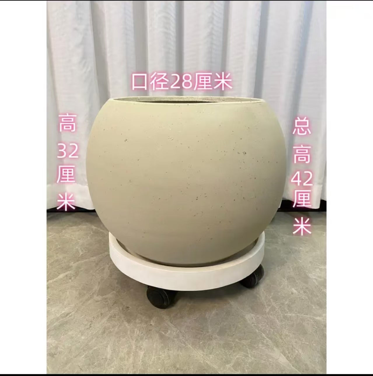 【高端手工镁泥花盆】高级透气菱圆形防水适合大型植物北欧简约耐用