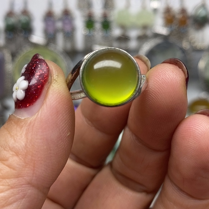 蛇纹石玉戒指银S925镶嵌