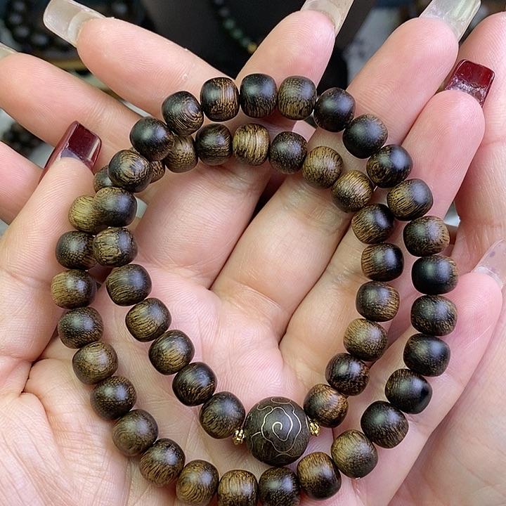 沉香手串林*越南芽庄白棋楠0.8瘤疤双圈