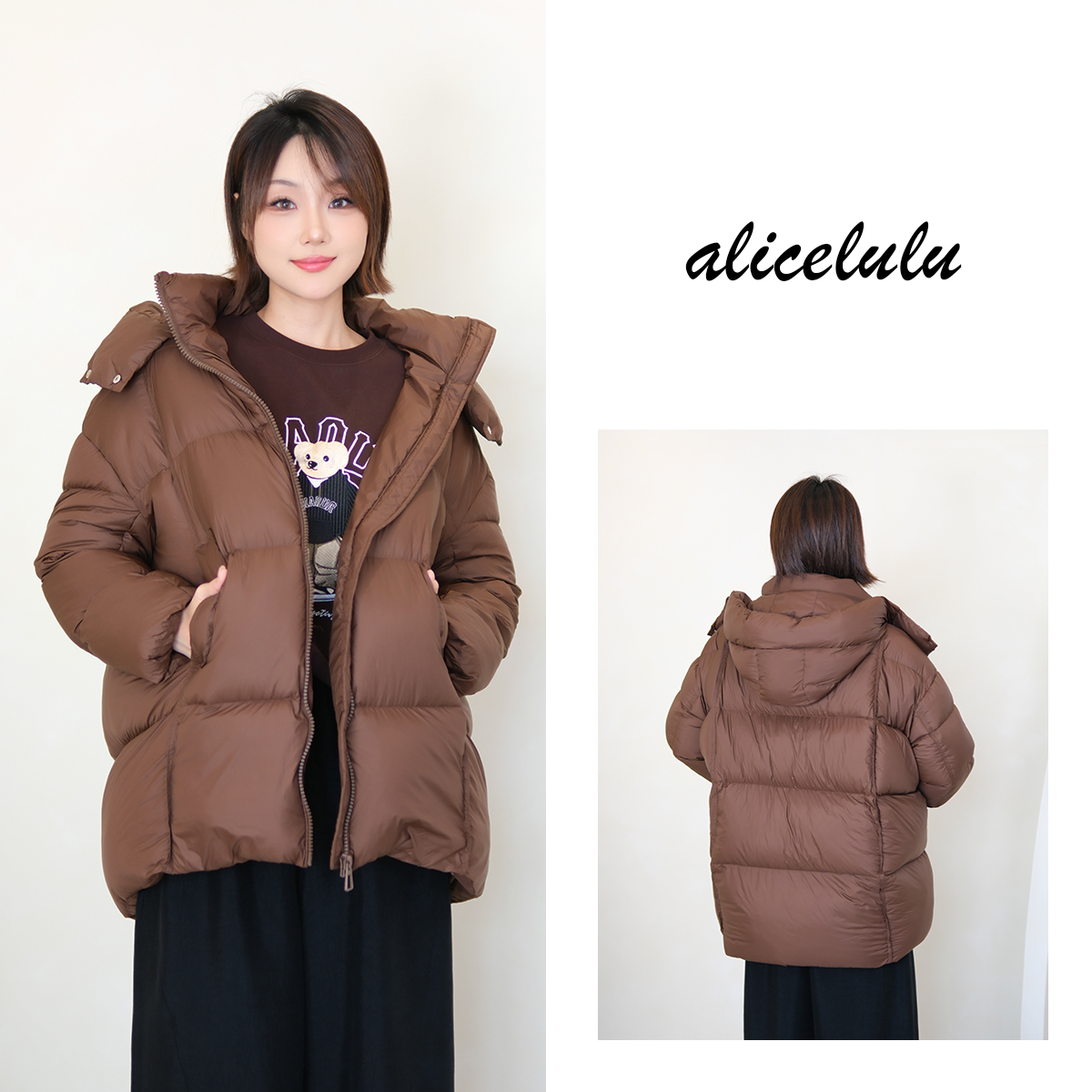 [alicelulu]设计感连帽泡芙保暖羽绒服简约百搭S2143800K