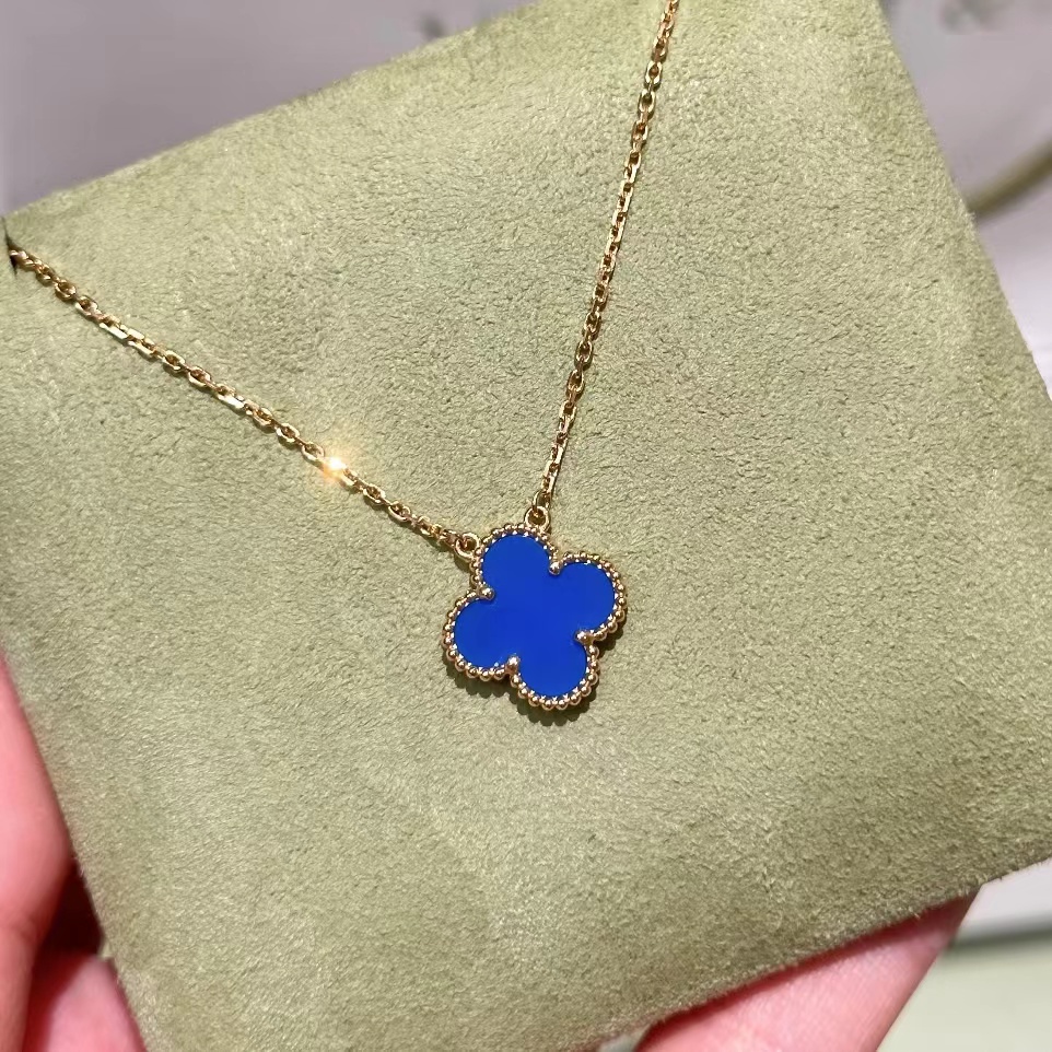 18k金蓝色四叶花花单个花项链，25版GHJ