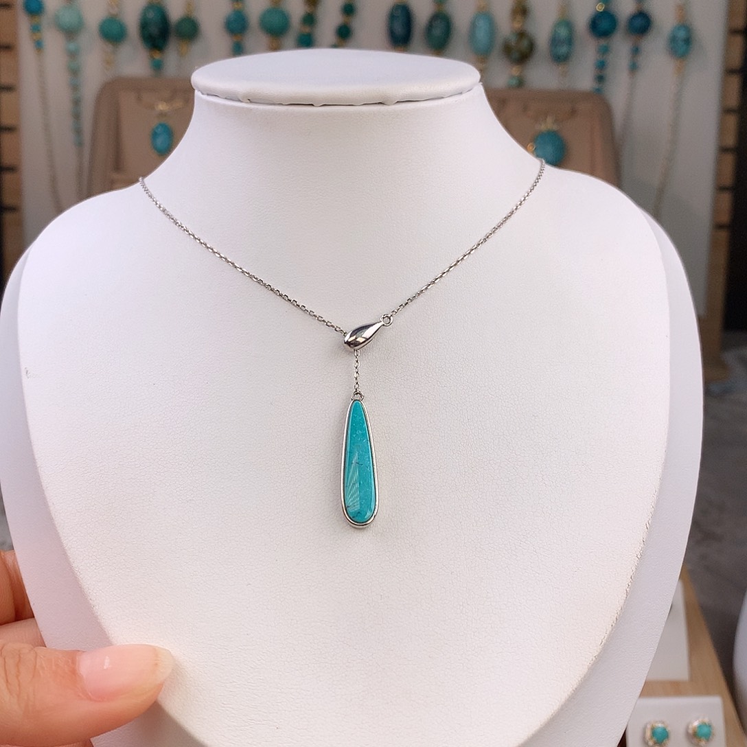 绿松石银S925镶嵌吊坠(不含链)