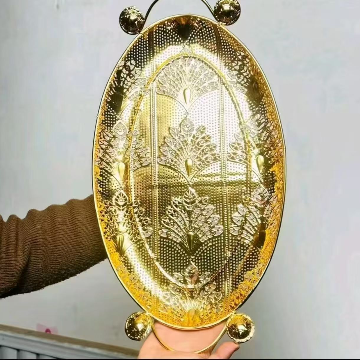  不掉色椭圆形托盘欧式金色轻奢 椭圆形茶盘