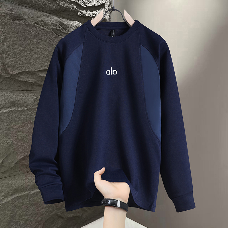 2025秋季圆领男士宽松拼接刺绣不缩水长袖卫衣时尚休闲运动秋冬