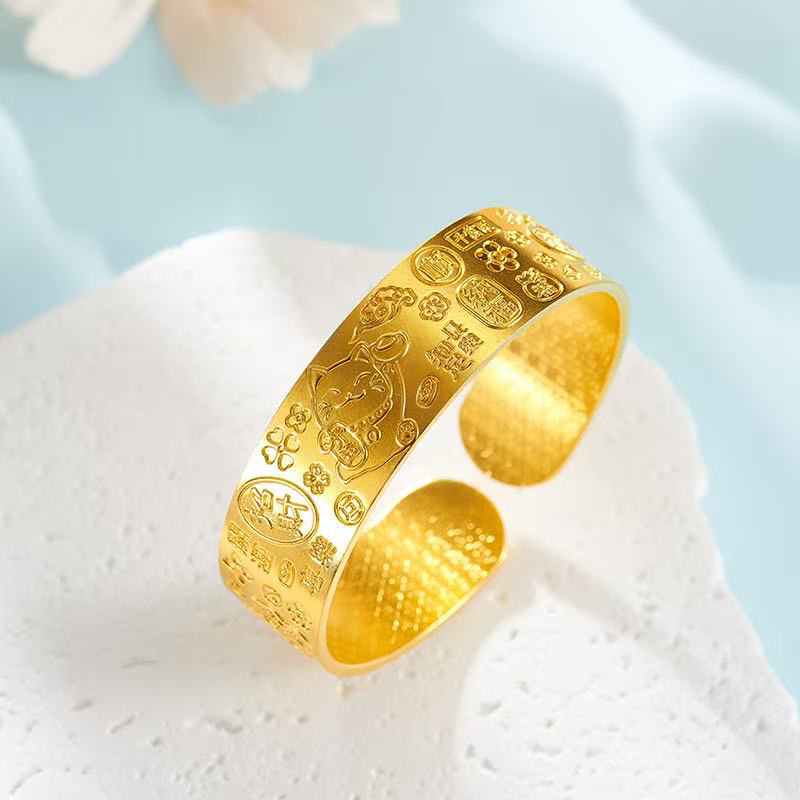 足银手镯 吉言多宝手镯纯手工实心开口个性时尚百搭