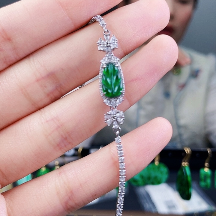 翡翠手链银S925镶嵌饰品